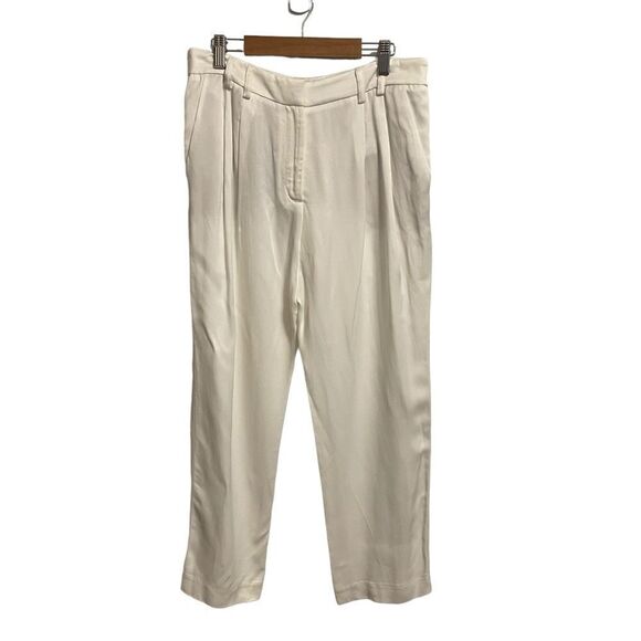 Zara White Satin High Rise Pleated Ankle Pants Size Small NWT - Picture 1 of 8